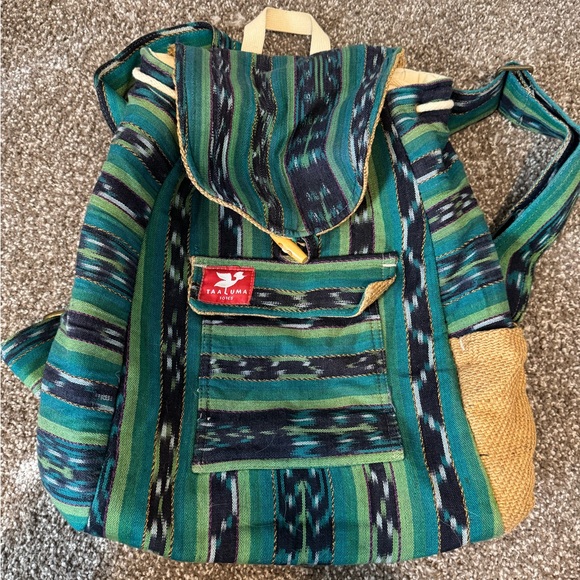 Taaluma Green and Blue Striped Backpack - Picture 1 of 4